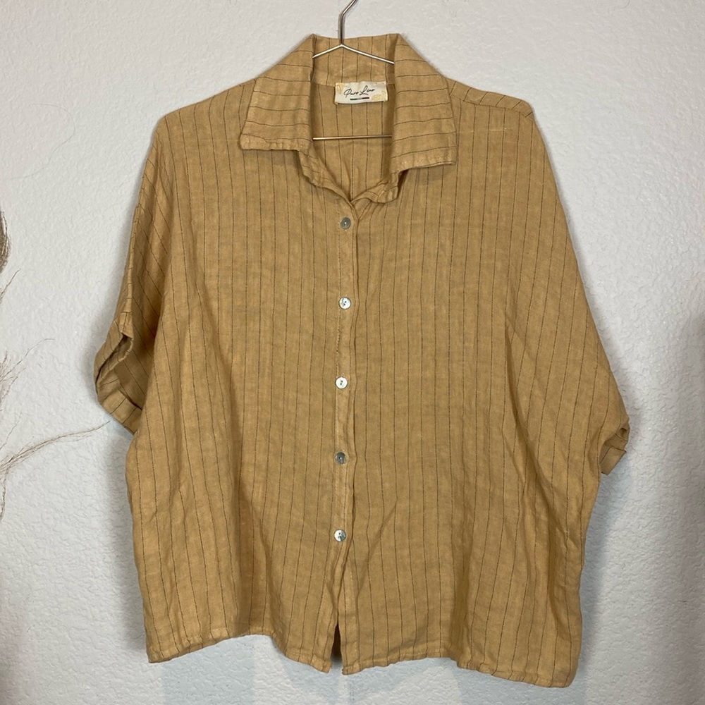 Pura Lina striped boxy linen top
